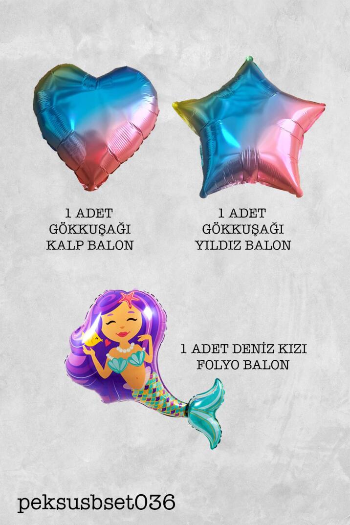Deniz Kızı Tema Doğum Günü Balon Paketi Kalp Yıldız - 2