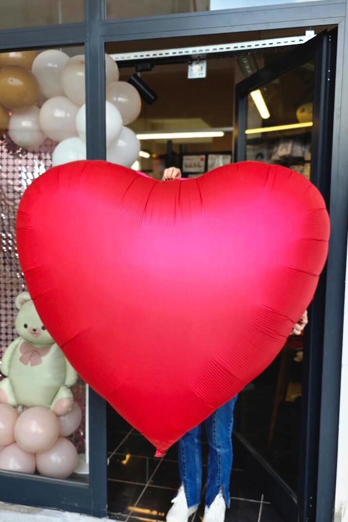 Dev Kırmızı Kalp Balon 150 cm 60 inç Mat Kırmızı Kalp Folyo Balon - 1