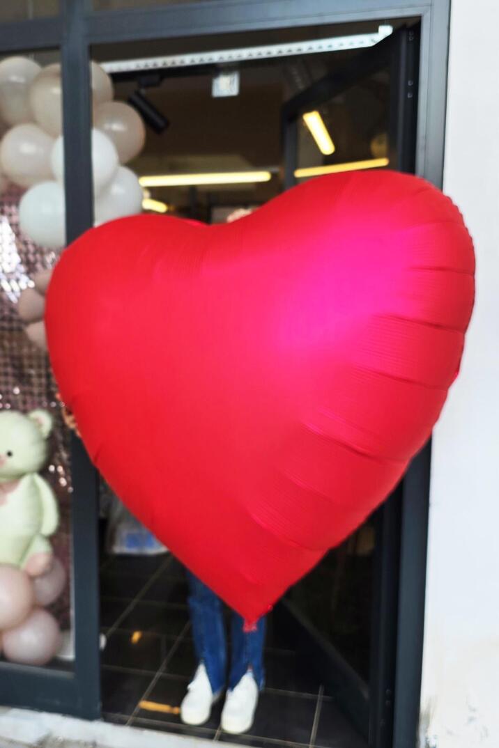Dev Kırmızı Kalp Balon 150 cm 60 inç Mat Kırmızı Kalp Folyo Balon - 2