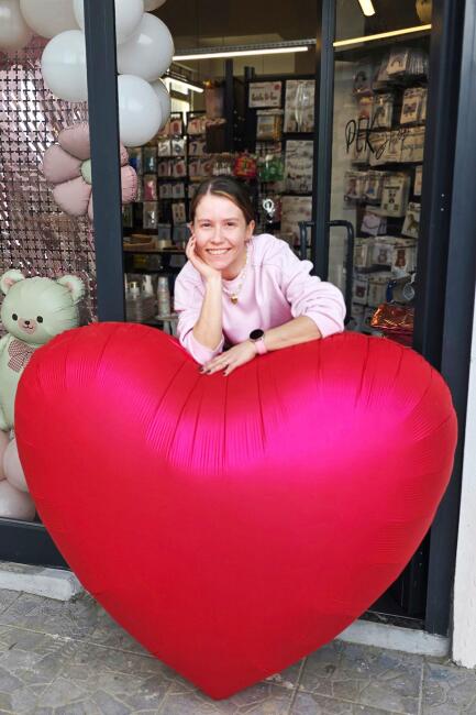 Dev Kırmızı Kalp Balon 150 cm 60 inç Mat Kırmızı Kalp Folyo Balon - 3