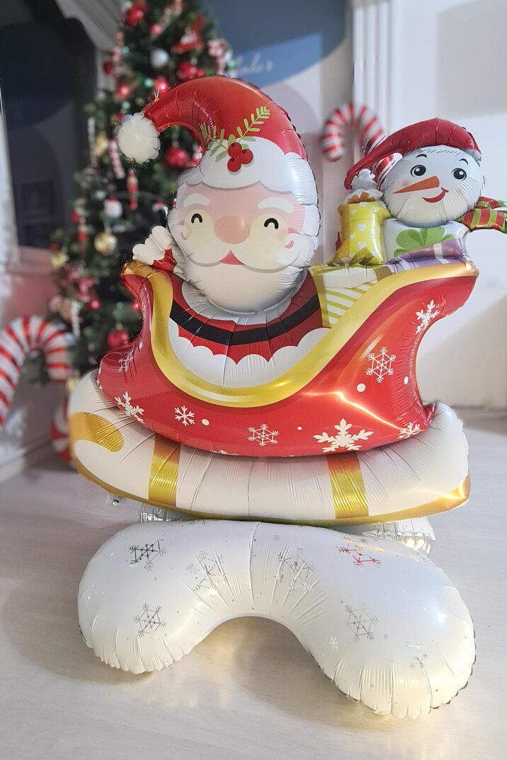 Dev Kızaklı Noel Baba Yılbaşı Balonu Ayaklı Büyük Folyo Balon - 1