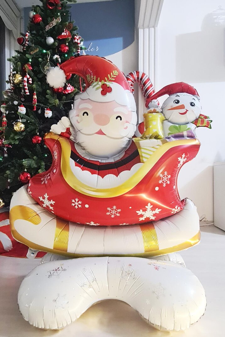 Dev Kızaklı Noel Baba Yılbaşı Balonu Ayaklı Büyük Folyo Balon - 2