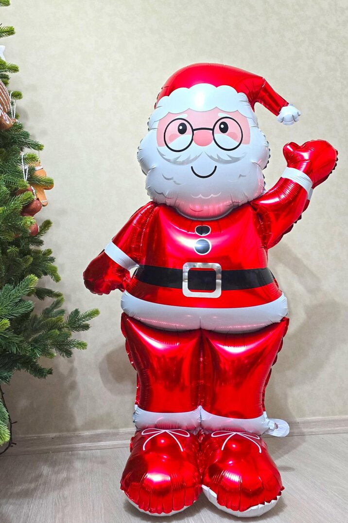 Dev Noel Baba Folyo Balon Ayaklı Yerde Durabilen 155cm Noel Baba Yılbaşı Balonu - 1