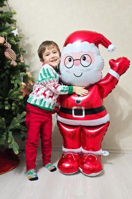 Dev Noel Baba Folyo Balon Ayaklı Yerde Durabilen 155cm Noel Baba Yılbaşı Balonu - 2