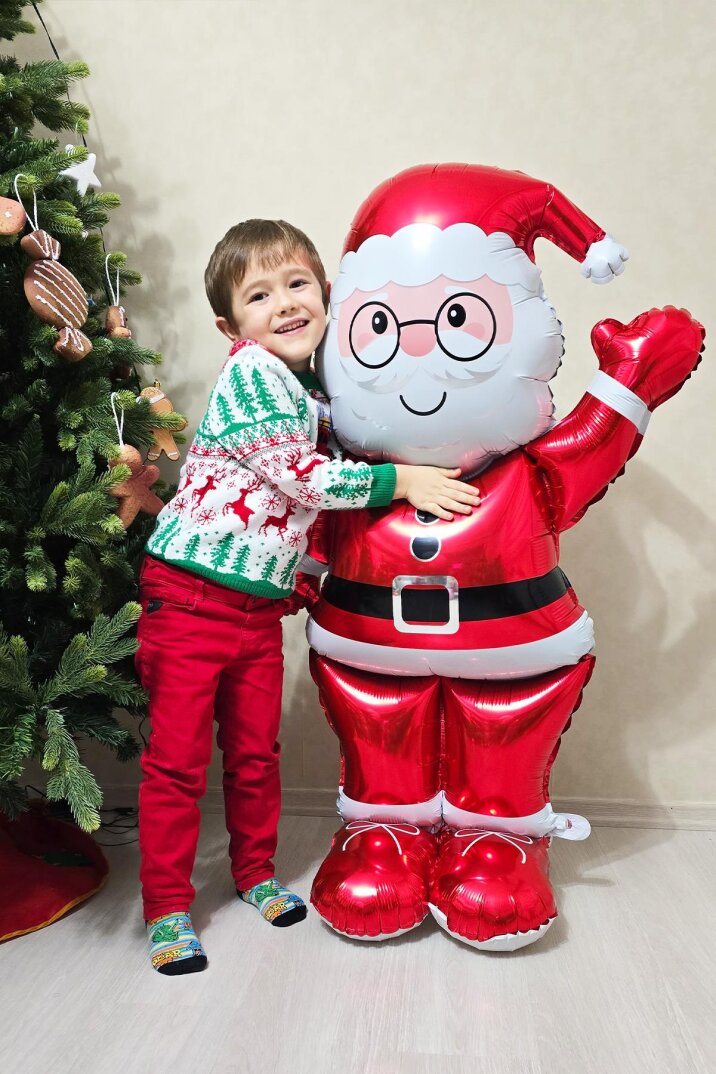 Dev Noel Baba Folyo Balon Ayaklı Yerde Durabilen 155cm Noel Baba Yılbaşı Balonu - 2