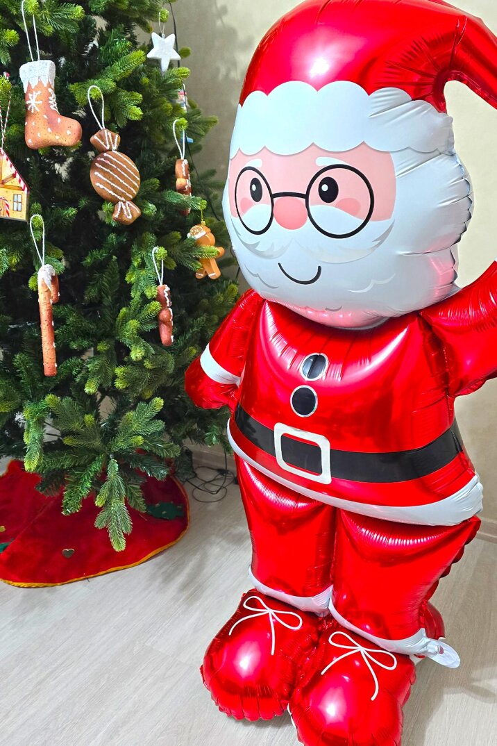 Dev Noel Baba Folyo Balon Ayaklı Yerde Durabilen 155cm Noel Baba Yılbaşı Balonu - 3