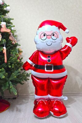 Dev Noel Baba Folyo Balon Ayaklı Yerde Durabilen 155cm Noel Baba Yılbaşı Balonu - 5