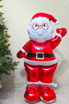 Dev Noel Baba Folyo Balon Ayaklı Yerde Durabilen 155cm Noel Baba Yılbaşı Balonu
