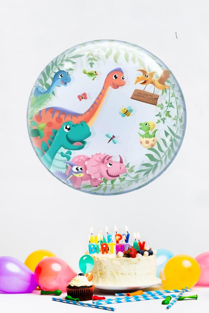 Dinazor Konsept Yuvarlak Folyo Balon Dinozor Doğum Günü Balonu 45cm - 2