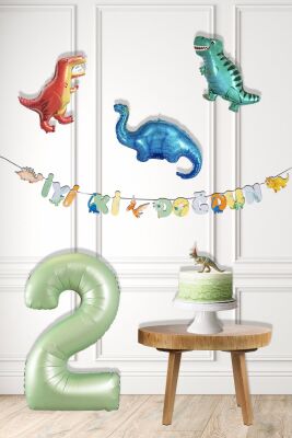 Dinazor Tema Doğum Günü Balon Süsleme Seti Bannerlı Yaş Balonlu Dinozor Balon Zincir Paketi - 3