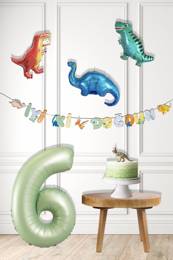 Dinazor Tema Doğum Günü Balon Süsleme Seti Bannerlı Yaş Balonlu Dinozor Balon Zincir Paketi - 7