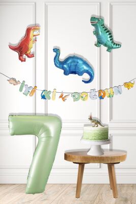 Dinazor Tema Doğum Günü Balon Süsleme Seti Bannerlı Yaş Balonlu Dinozor Balon Zincir Paketi - 8