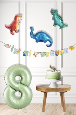 Dinazor Tema Doğum Günü Balon Süsleme Seti Bannerlı Yaş Balonlu Dinozor Balon Zincir Paketi - 9