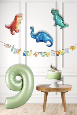 Dinazor Tema Doğum Günü Balon Süsleme Seti Bannerlı Yaş Balonlu Dinozor Balon Zincir Paketi - 10