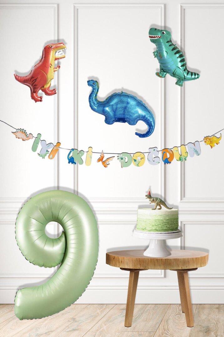 Dinazor Tema Doğum Günü Balon Süsleme Seti Bannerlı Yaş Balonlu Dinozor Balon Zincir Paketi - 10
