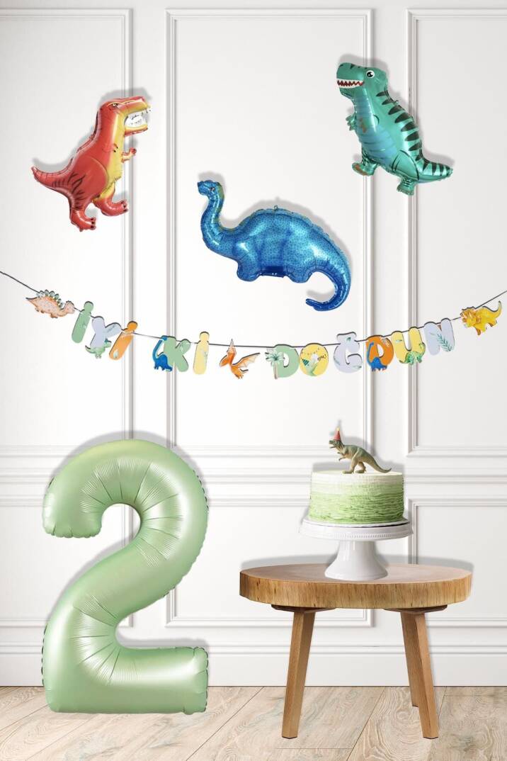 Dinazor Tema Doğum Günü Balon Süsleme Seti Bannerlı Yaş Balonlu Dinozor Balon Zincir Paketi - 3