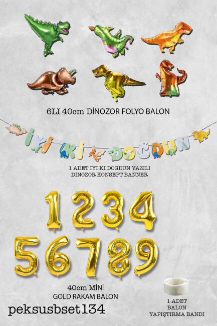 Dinazor Tema Doğum Günü Balon Zinciri Seti Yaş Doğum Günü 6lı Dinozor Balon Banner Seti - 8