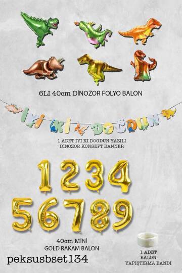 Dinazor Tema Doğum Günü Balon Zinciri Seti Yaş Doğum Günü 6lı Dinozor Balon Banner Seti - 2