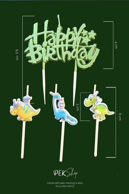 Dinazor Tema Happy Birthday Mum Seti 4lü Dinazor Tema Doğum Günü Pasta Mum Seti - 3