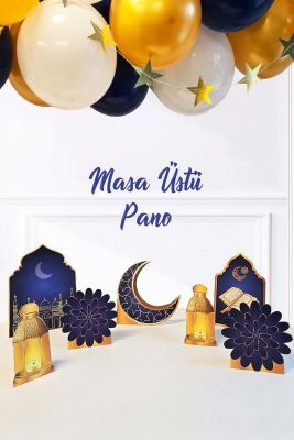 Dini Motifler Ramazan Süslemeleri Masa Üzeri Ayaklı Pano Seti Lacivert Ramazan Sofrası Süsleri