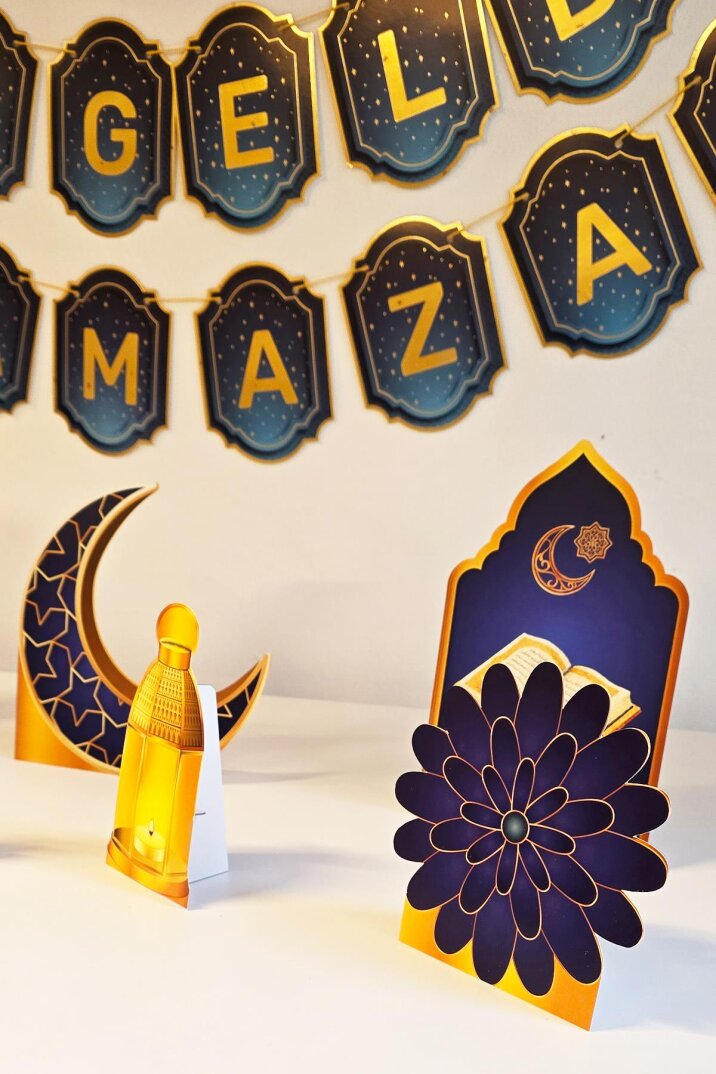 Dini Motifler Ramazan Süslemeleri Masa Üzeri Ayaklı Pano Seti Lacivert Ramazan Sofrası Süsleri - 2