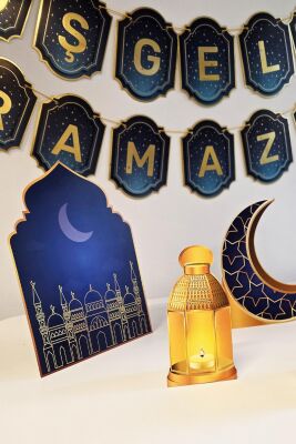 Dini Motifler Ramazan Süslemeleri Masa Üzeri Ayaklı Pano Seti Lacivert Ramazan Sofrası Süsleri - 3