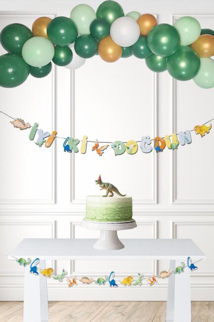 Dinozor Konsept Doğum Günü Balon Zinciri Banner İyi ki Doğdun Yazı Seti - 1