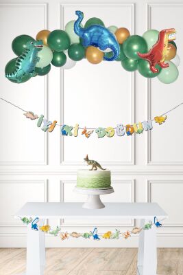 Dinozor Konsept Doğum Günü Balon Zinciri Dinozor Folyo Balonlar - 1