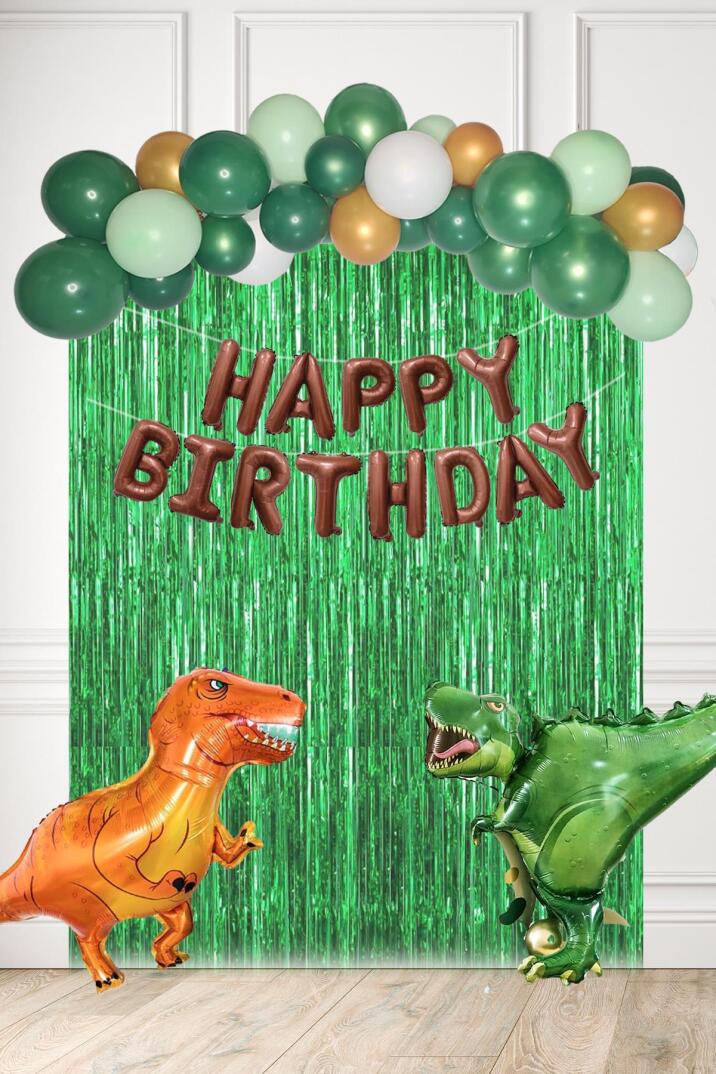 Dinozor Konsept Doğum Günü Süsleri Paketi Fon Perdeli Büyük Folyo Balonlu Set - 1