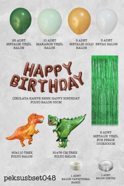Dinozor Konsept Doğum Günü Süsleri Paketi Fon Perdeli Büyük Folyo Balonlu Set - 2
