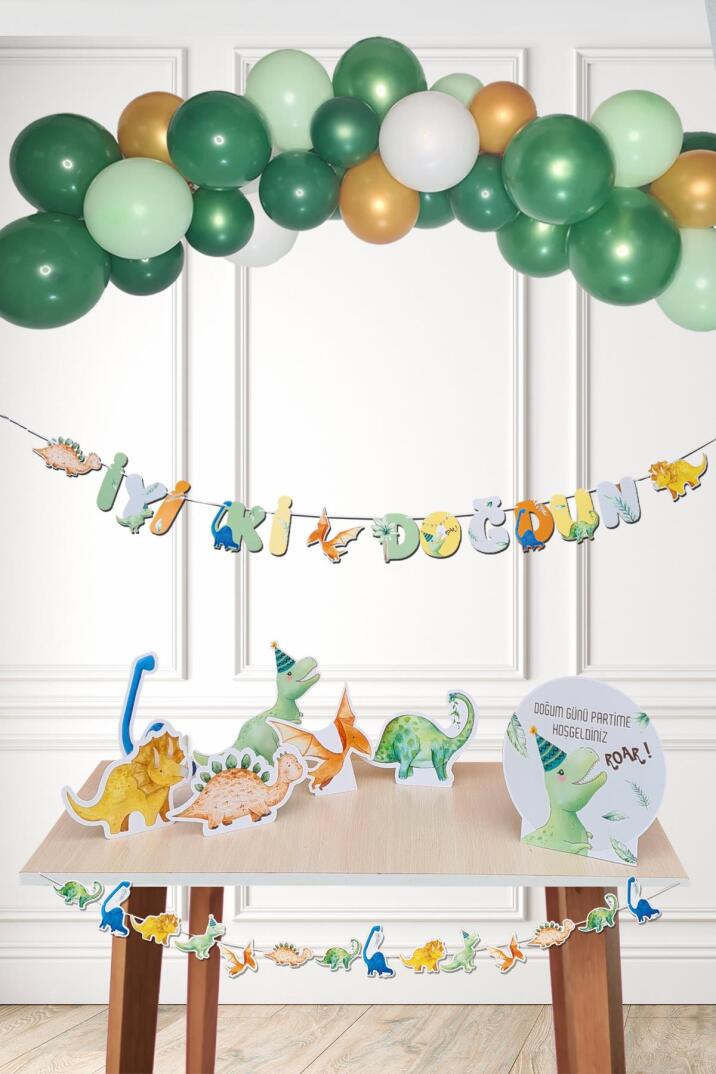 Dinozor Konsept Doğum Günü Süsleri Seti Dinazor Masa Üstü Panolar Balon Zinciri 56 Parça - 1
