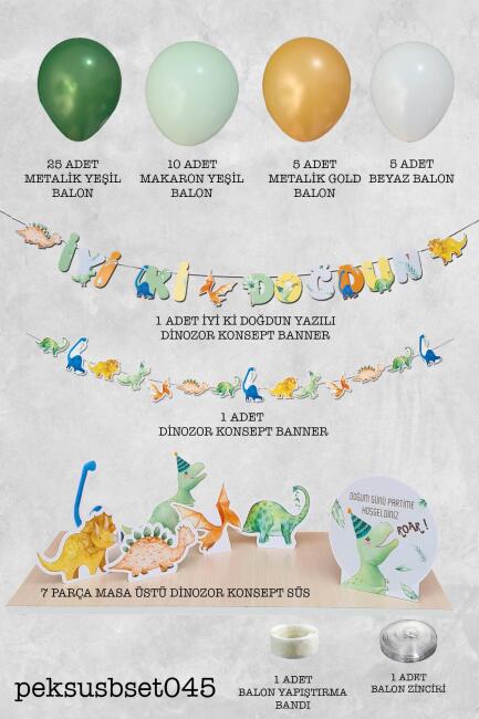 Dinozor Konsept Doğum Günü Süsleri Seti Dinazor Masa Üstü Panolar Balon Zinciri 56 Parça - 2