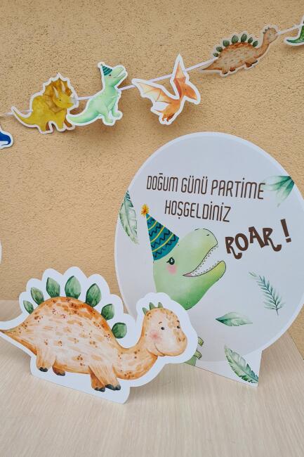 Dinozor Konsept Doğum Günü Süsleri Seti Dinazor Masa Üstü Panolar Balon Zinciri 56 Parça - 4