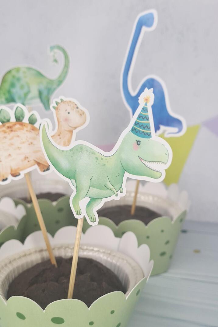Dinozor Konsept Kürdan Süsleri Cupcake Süsleri Lüks Büyük Boy 10lu Paket - 3