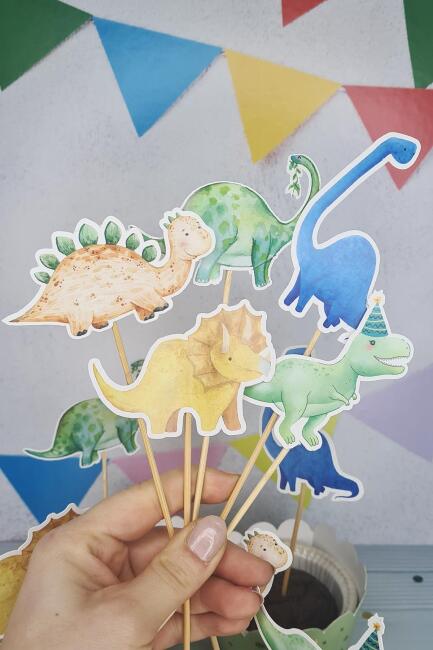 Dinozor Konsept Kürdan Süsleri Cupcake Süsleri Lüks Büyük Boy 10lu Paket - 5