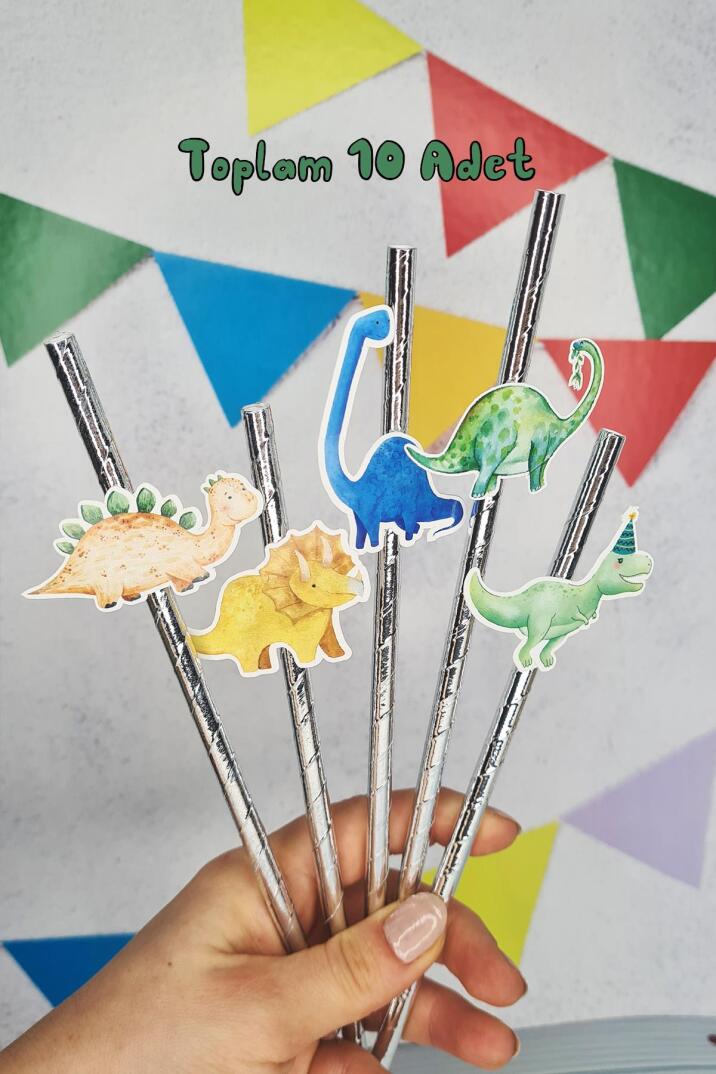 Dinozor Konsept Pipet Süsleri 10lu Lüks Pipet Paketi - 4
