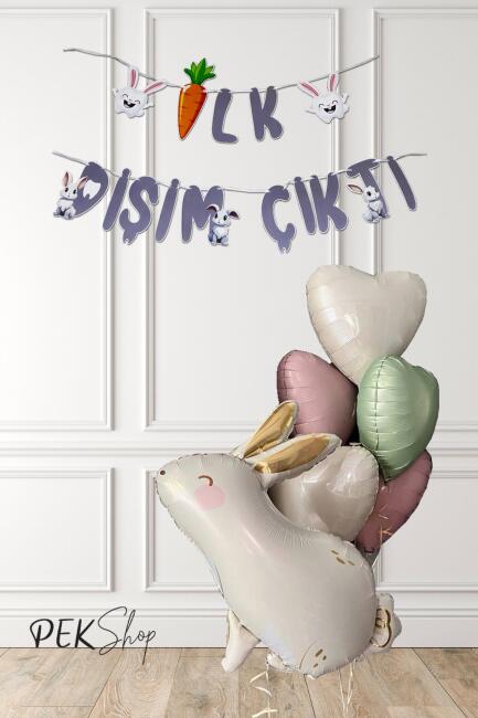 Diş Buğdayı İlk Diş Partisi Balon Seti Tavşan ve Kalp Balonlu Set - 1