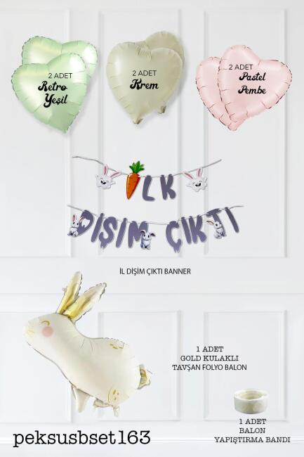 Diş Buğdayı İlk Diş Partisi Balon Seti Tavşan ve Kalp Balonlu Set - 2