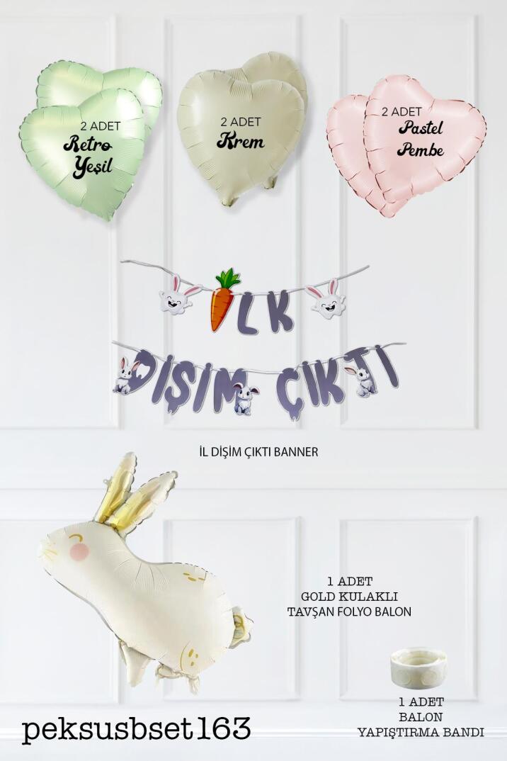 Diş Buğdayı İlk Diş Partisi Balon Seti Tavşan ve Kalp Balonlu Set - 2