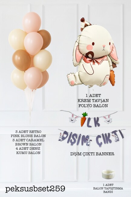 Diş Buğdayı Parti Süsleme Seti Havuçlu Tavşan Balonlu Bannerlı Set 259 - 2