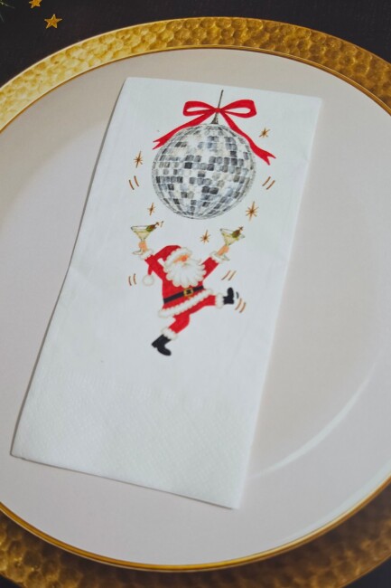 Disko Topu ve Dans Eden Noel Baba Baskılı Beyaz Yılbaşı Peçetesi 20’li Paket - 2