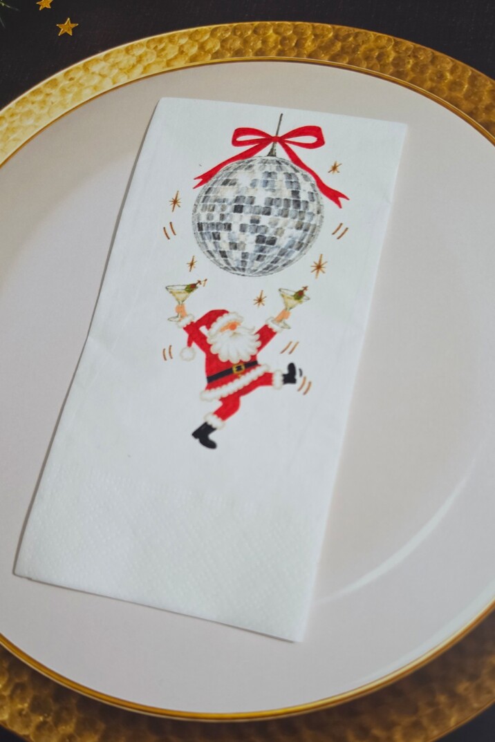 Disko Topu ve Dans Eden Noel Baba Baskılı Beyaz Yılbaşı Peçetesi 20’li Paket - 2