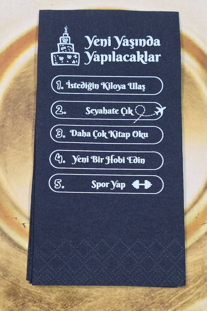 Doğum Günü Listesi Baskılı Siyah Peçete - 1