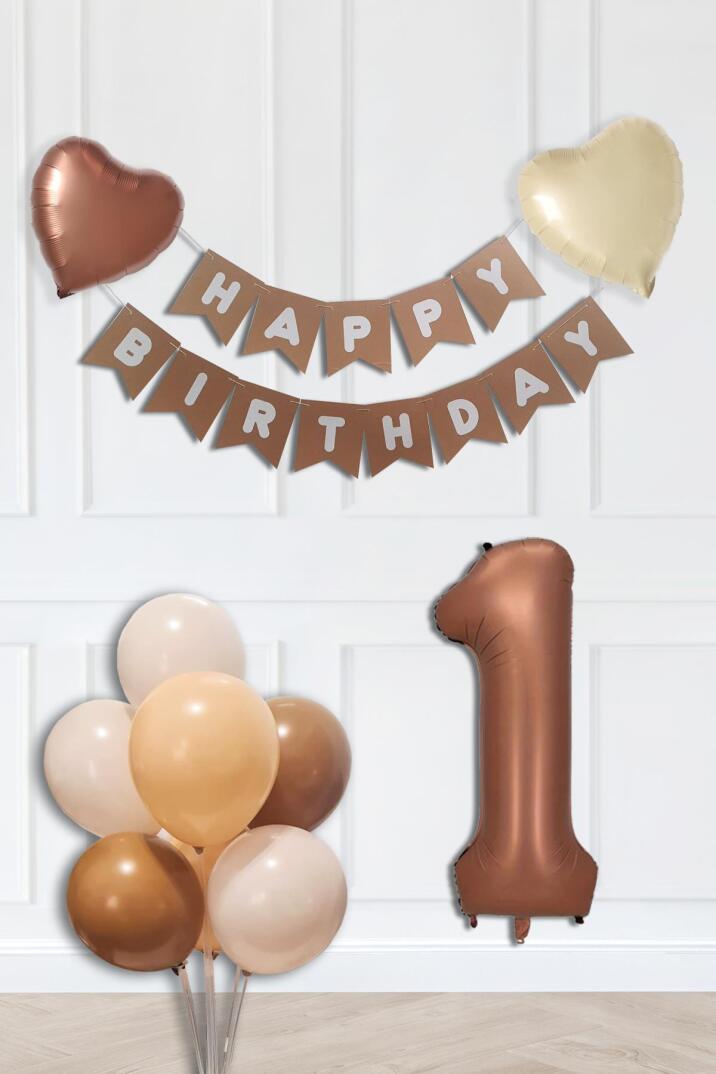 Doğum Günü Parti Süsleme Seti Çikolata Kahve Yaş Balonlu Balon Zinciri Seti SET72 - 1