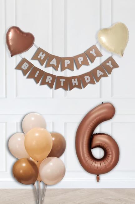 Doğum Günü Parti Süsleme Seti Çikolata Kahve Yaş Balonlu Balon Zinciri Seti SET72 - 11