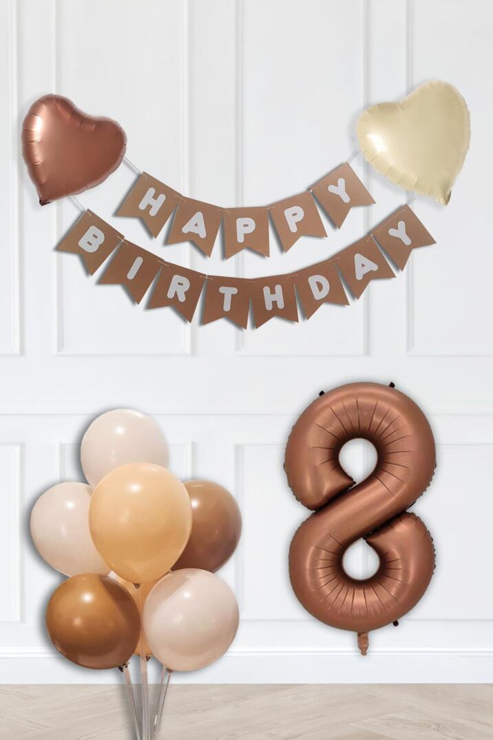 Doğum Günü Parti Süsleme Seti Çikolata Kahve Yaş Balonlu Balon Zinciri Seti SET72 - 15