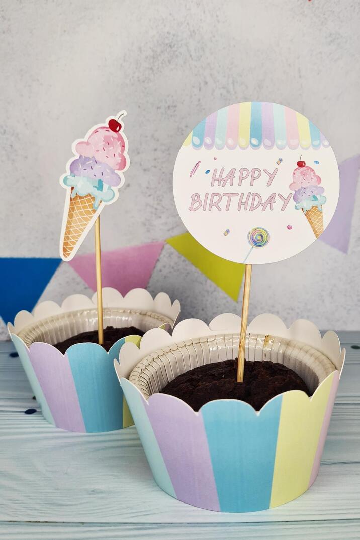 Dondurma Konsept Kürdan Süsleri Cupcake Süsleri Lüks Büyük Boy 10lu Paket - 1