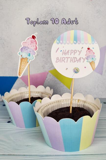 Dondurma Konsept Kürdan Süsleri Cupcake Süsleri Lüks Büyük Boy 10lu Paket - 2