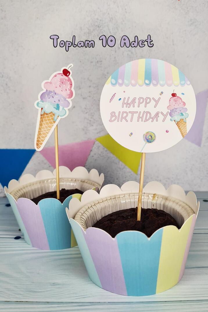 Dondurma Konsept Kürdan Süsleri Cupcake Süsleri Lüks Büyük Boy 10lu Paket - 2