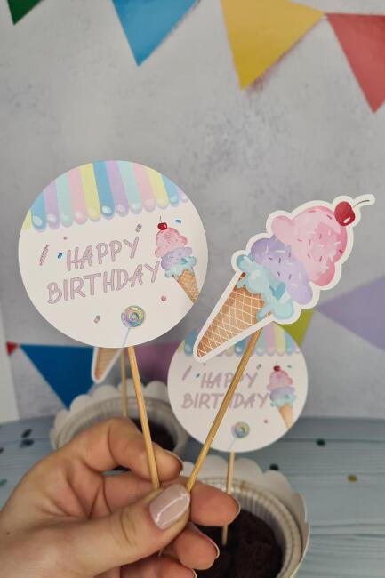 Dondurma Konsept Kürdan Süsleri Cupcake Süsleri Lüks Büyük Boy 10lu Paket - 5